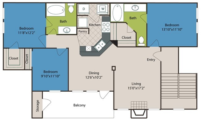 3 bedroom 2 bathroom 1268 sq ft 2223 floor plan
